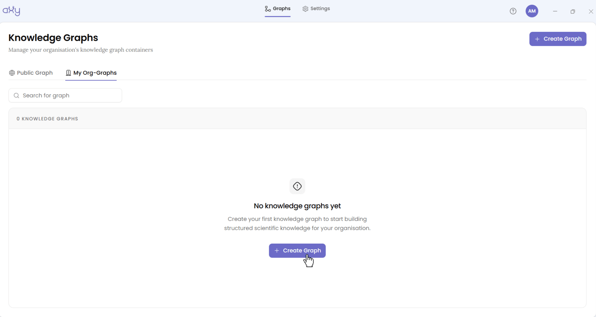 Explore Knowledge Graphs, on the My Org-Graphs tab, with the + button visible