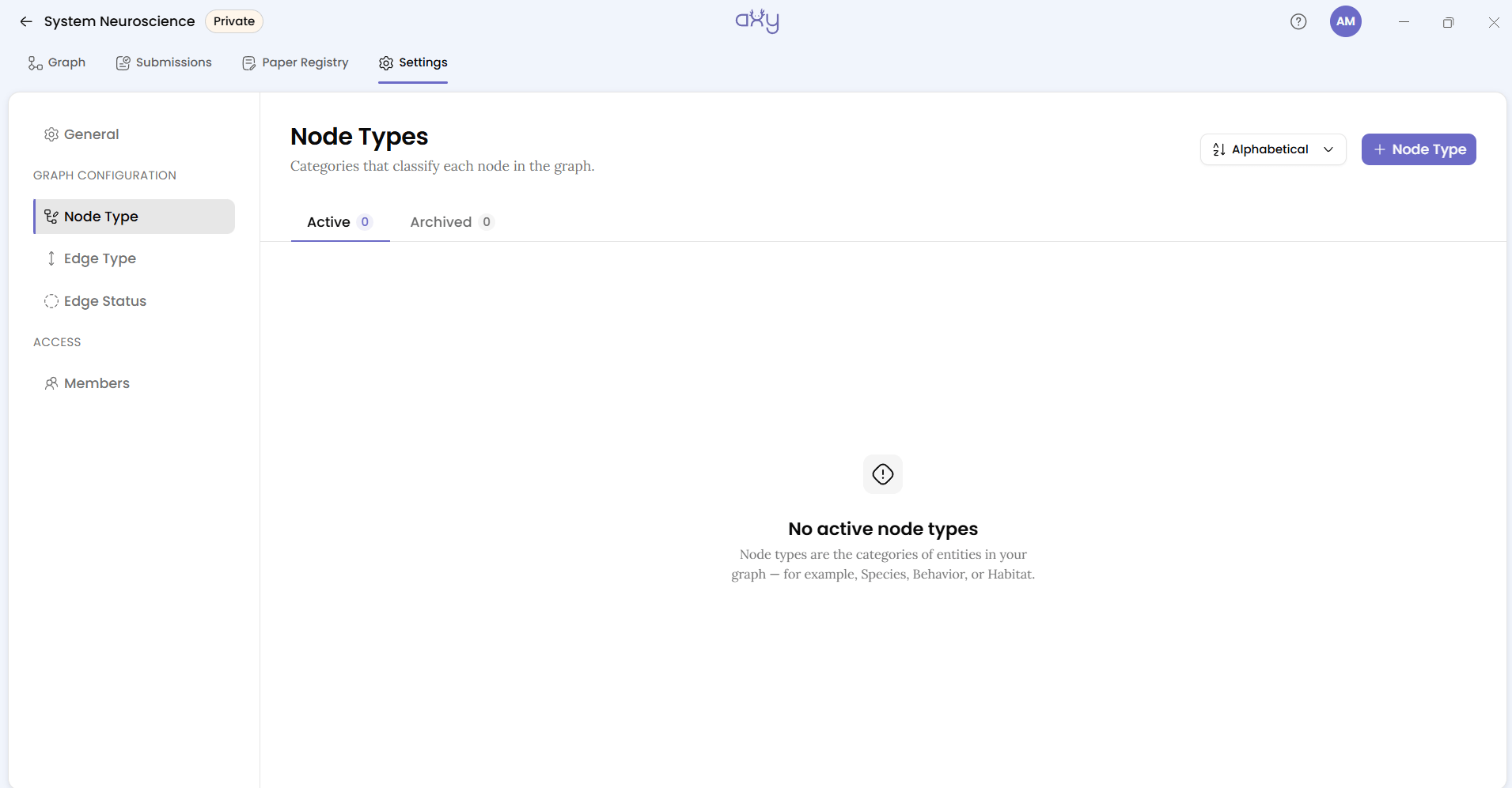 One of the vocabulary tabs in the graph's Settings
