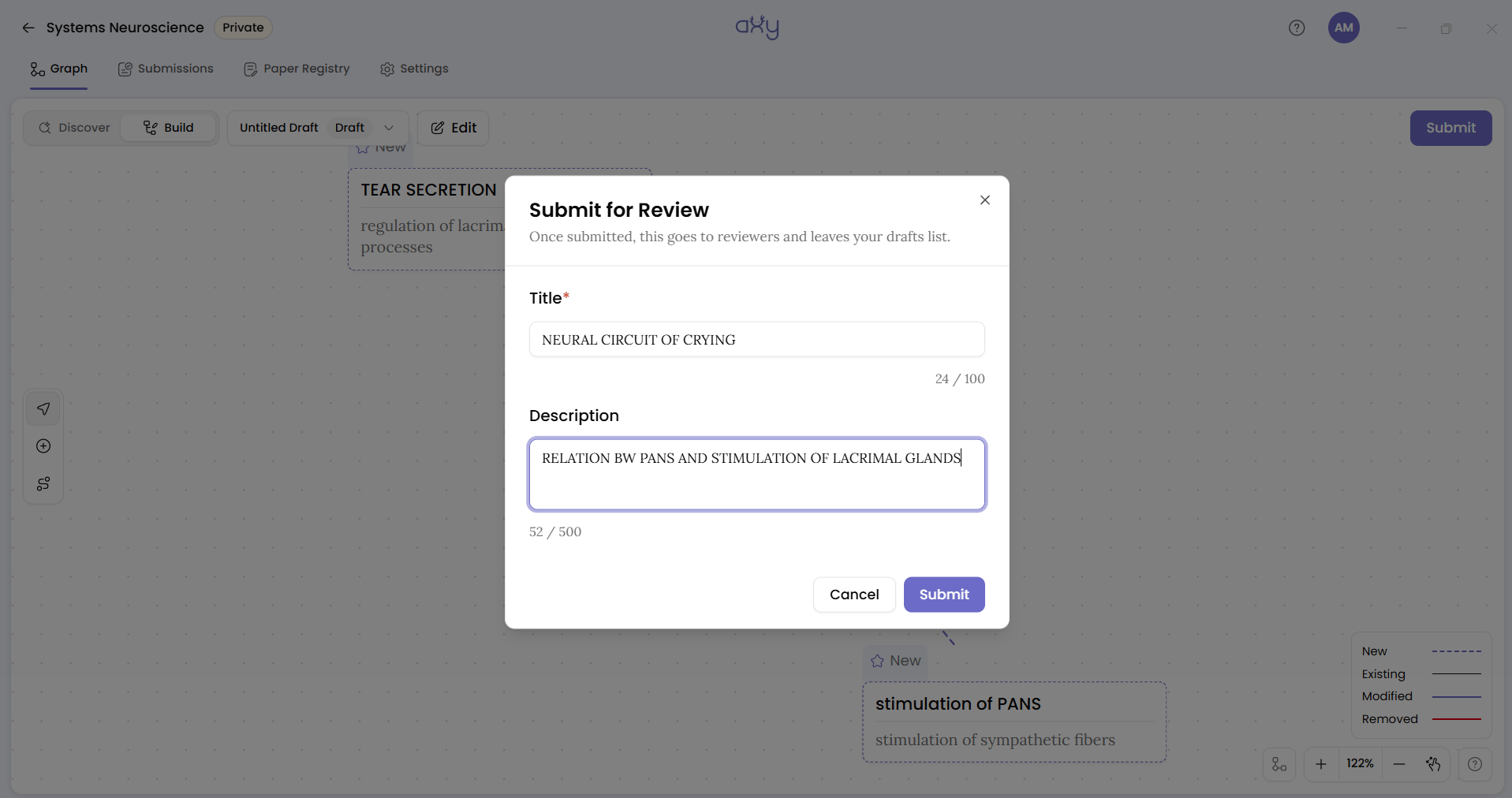 The Submit button, and the Submitted for review toast