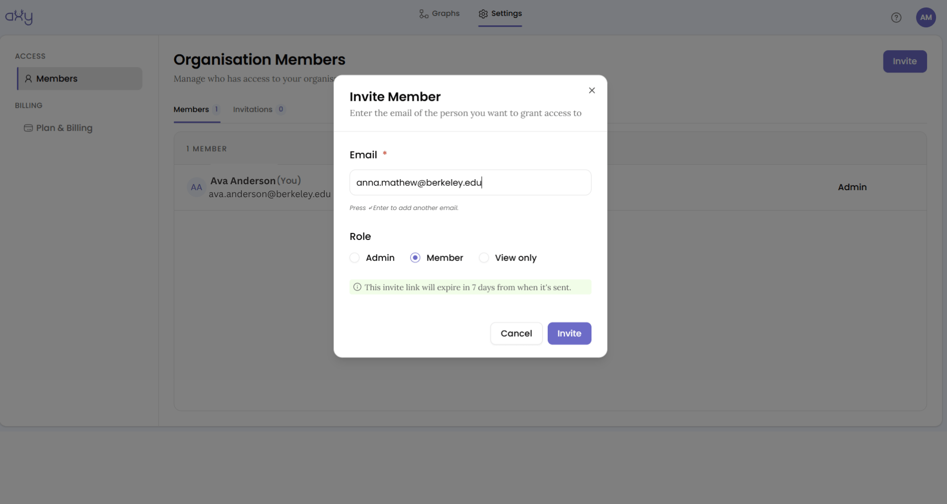 The Invite dialog with the role picker