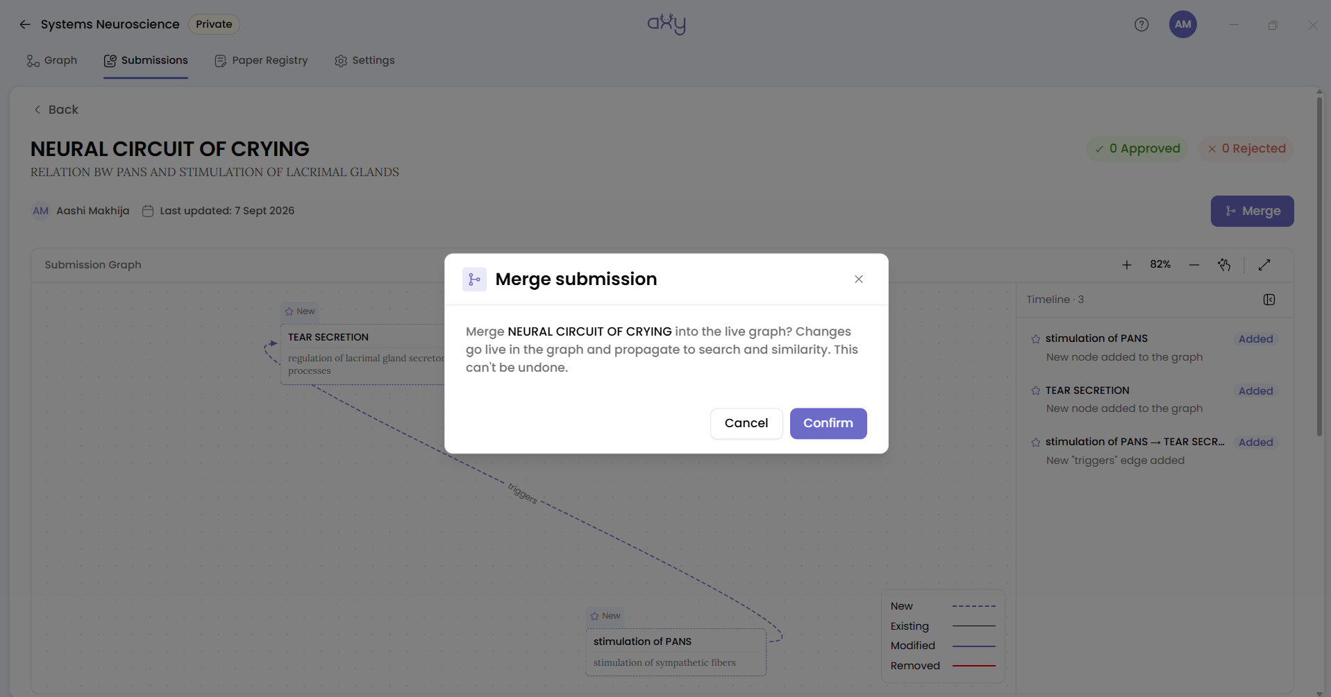 The Merge button on the submission